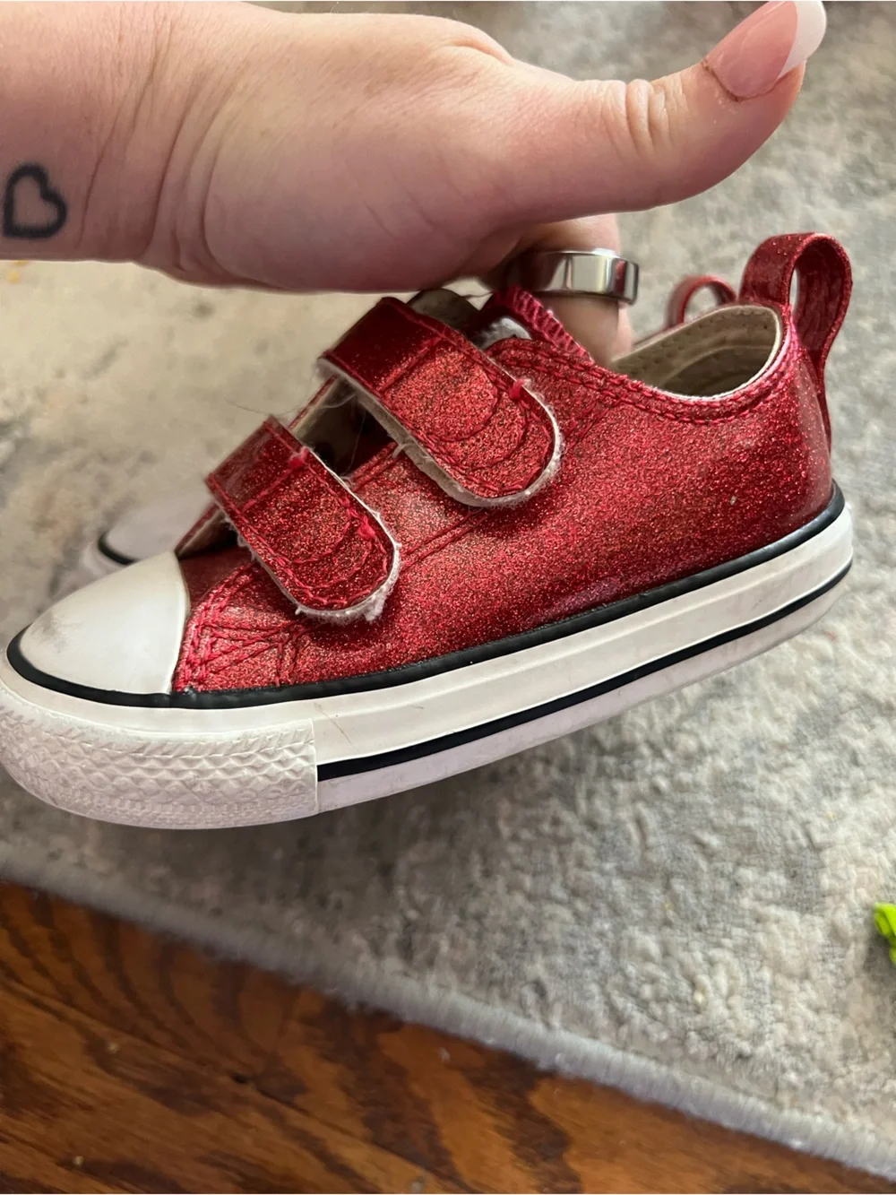 Converse Kids Red Glitter Velcro Low Top Sneakers